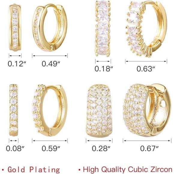 Small Gold Hoop Earrings Set for Women Diamond Pave Gold Earrings Set - Picture 6 of 16